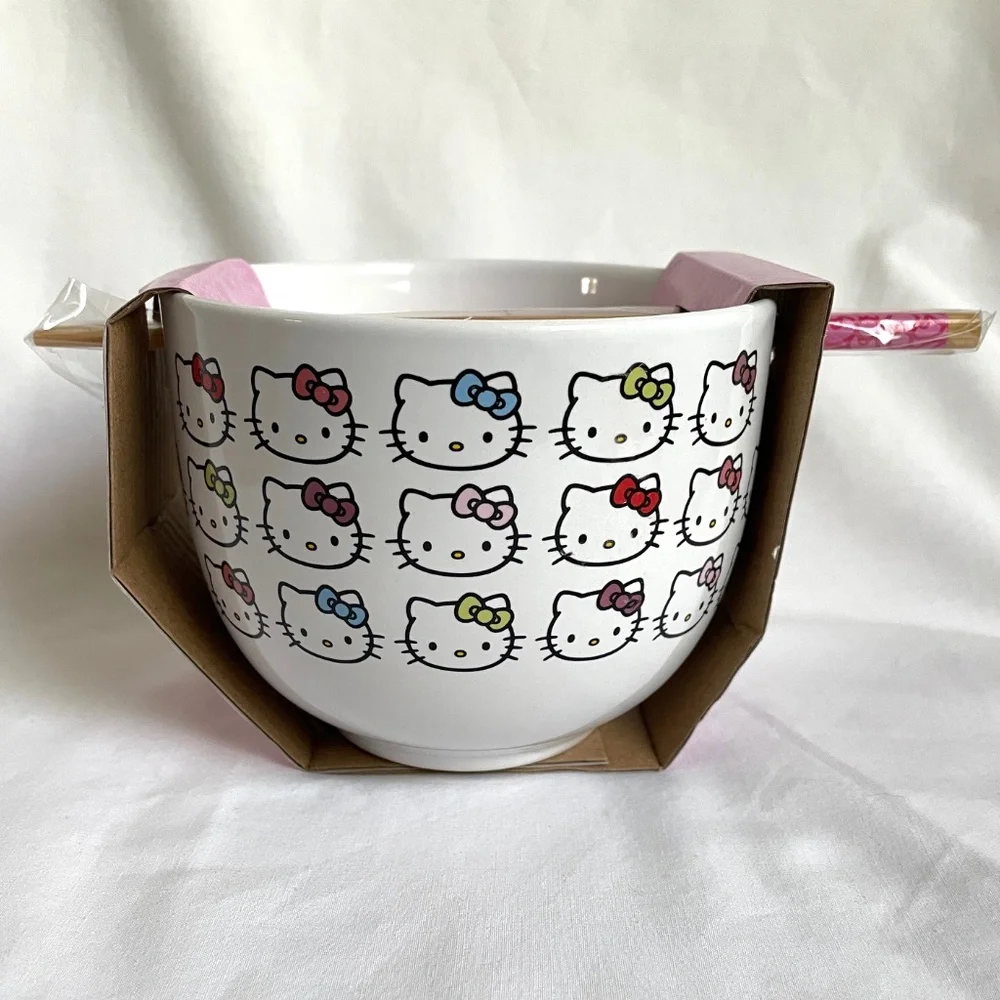 Sanrio Hello Kitty Ceramic Ramen Bowl with Chopsticks 20 oz Bowl - Picture 5 of 6
